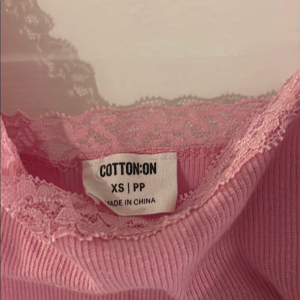 Pink Lace Trim Ribbed Tank Top - Picture 2 of 3